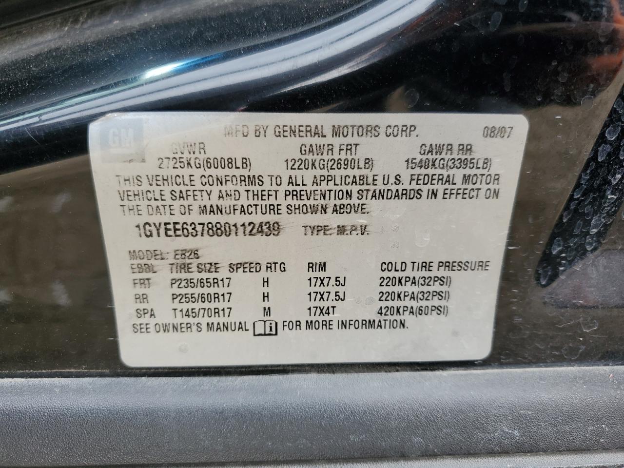 1GYEE637880112439 2008 Cadillac Srx