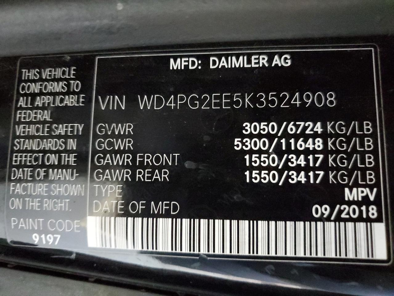 WD4PG2EE5K3524908 2019 Mercedes-Benz Metris