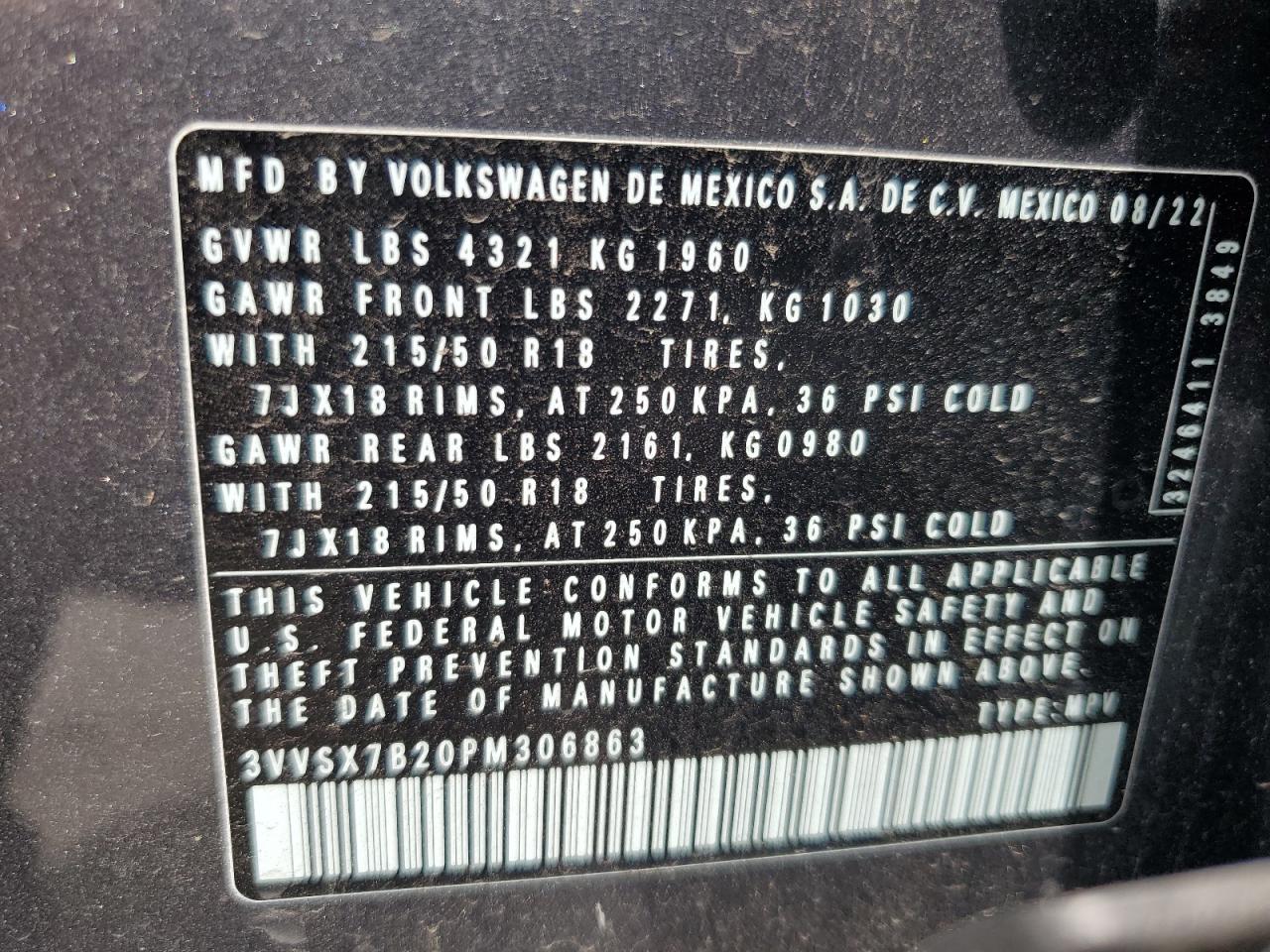 3VVSX7B20PM306863 2023 Volkswagen Taos Se