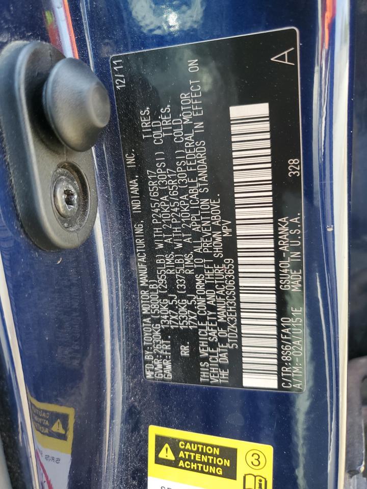 5TDZK3EH3CS063659 2012 Toyota Highlander Base