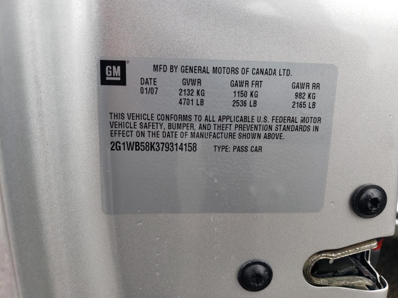 2G1WB58K379314158 2007 Chevrolet Impala Ls