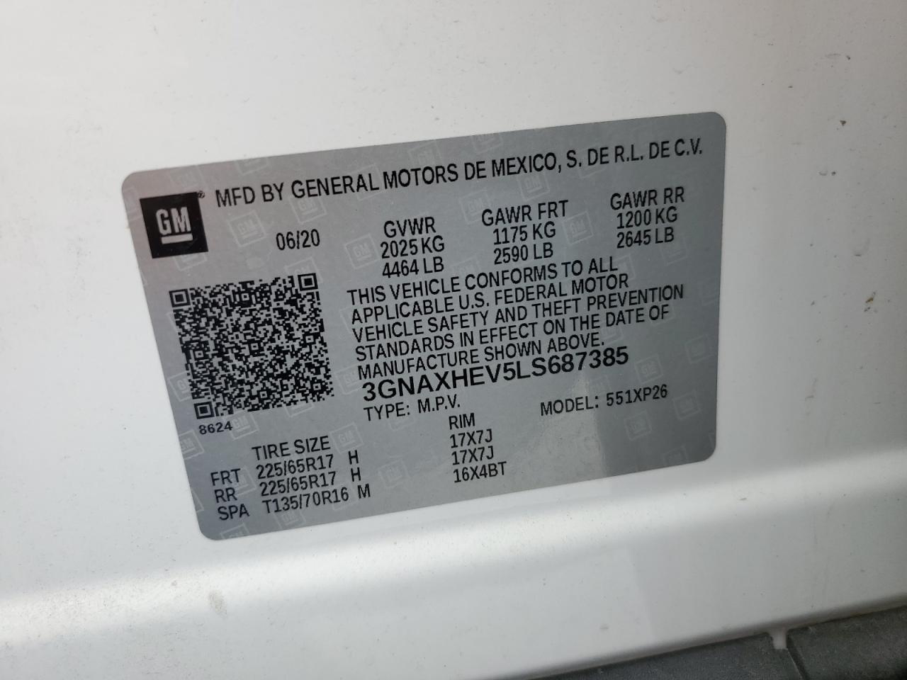 3GNAXHEV5LS687385 2020 Chevrolet Equinox Ls