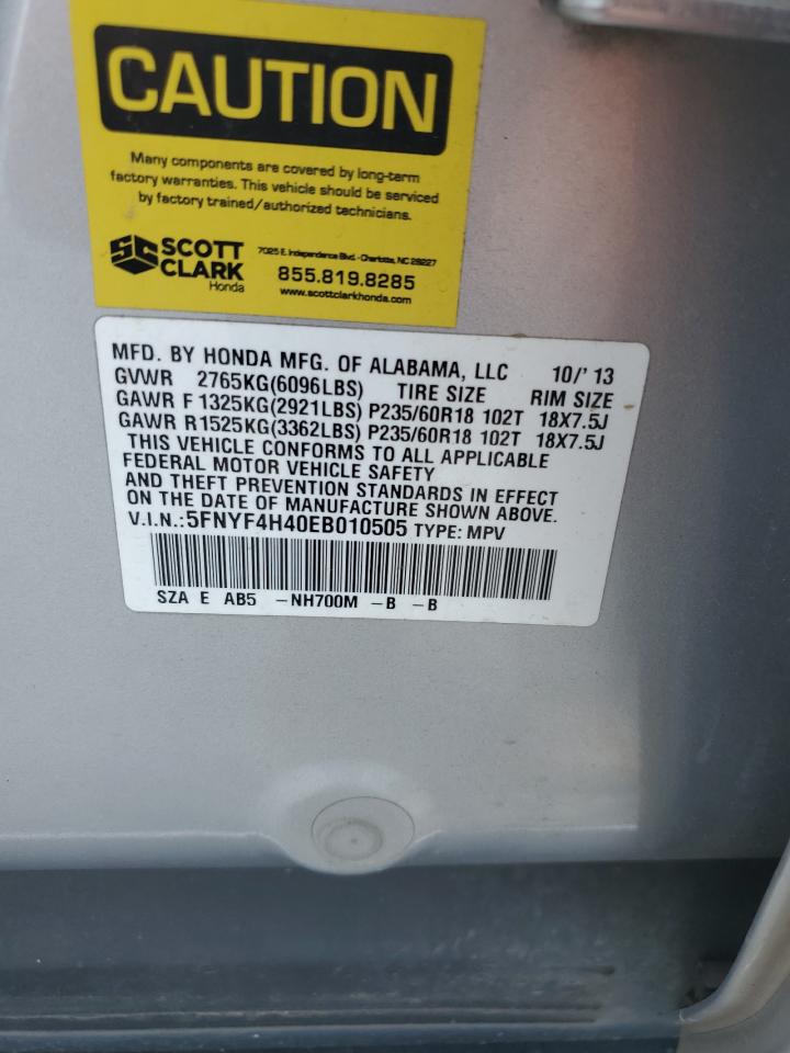 5FNYF4H40EB010505 2014 Honda Pilot Ex