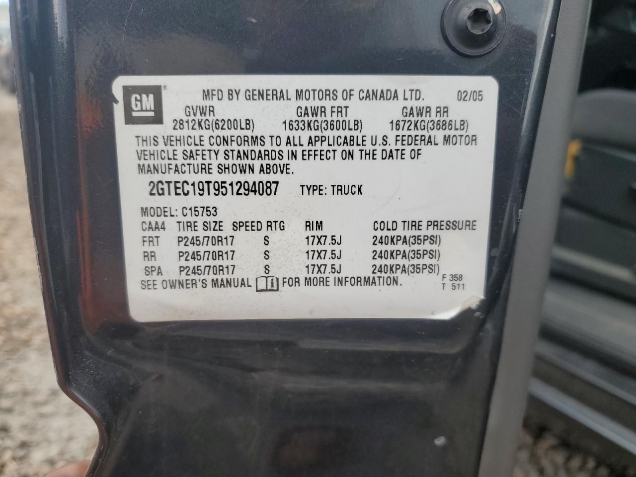 2GTEC19T951294087 2005 GMC New Sierra C1500