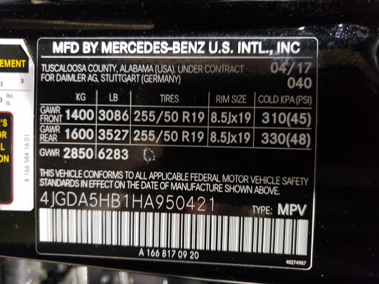 4JGDA5HB1HA950421 2017 Mercedes-Benz Gle 350 4Matic