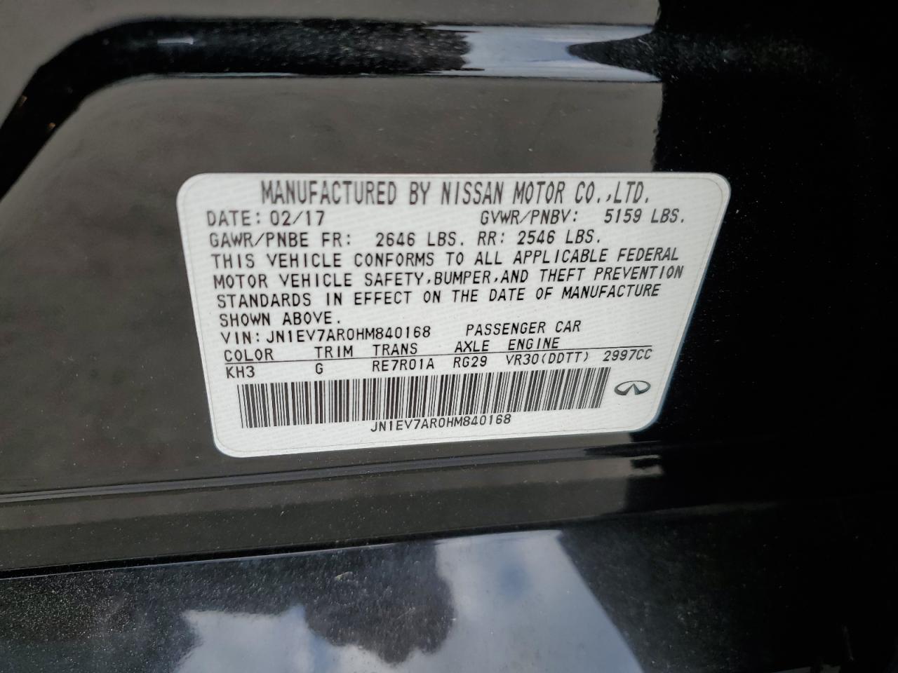 JN1EV7AR0HM840168 2017 Infiniti Q50 Premium