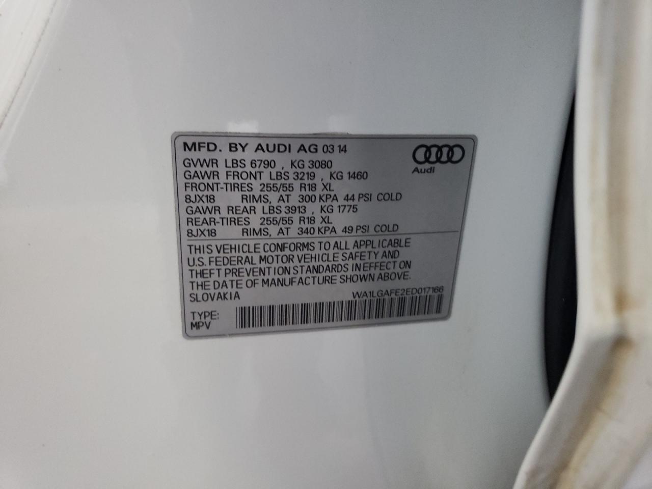 WA1LGAFE2ED017166 2014 Audi Q7 Premium Plus