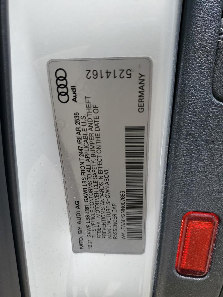 WAUEAAF42NN007686 2022 Audi A4 Premium Plus 45