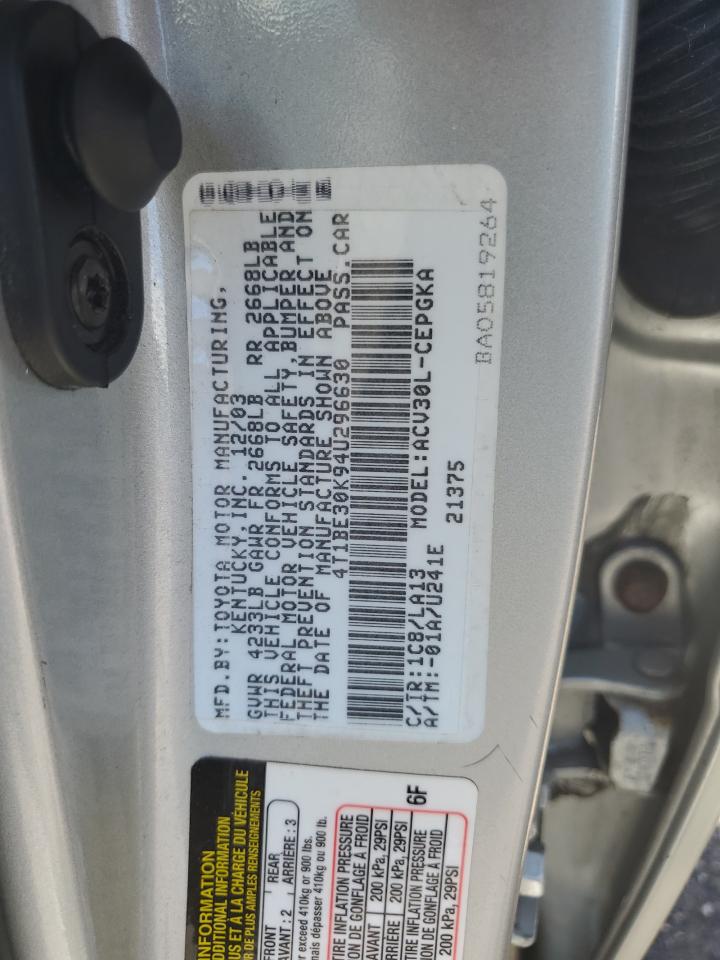 4T1BE30K94U296630 2004 Toyota Camry Le