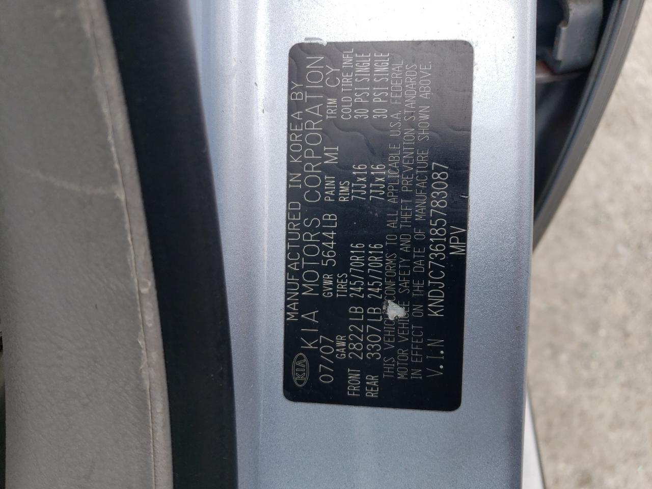 KNDJC736185783087 2008 Kia Sorento Ex