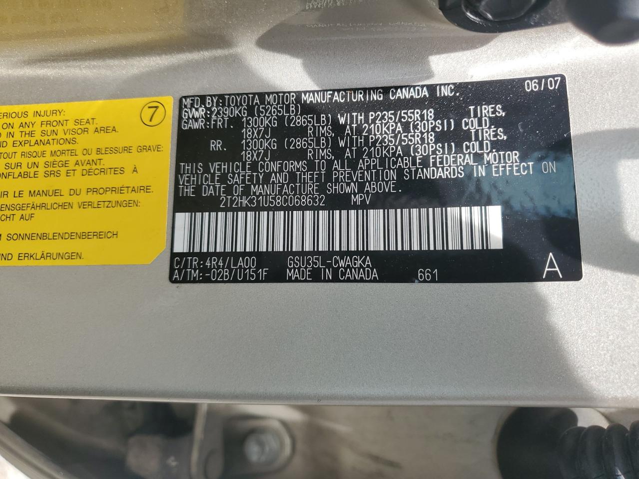 2T2HK31U58C068632 2008 Lexus Rx 350