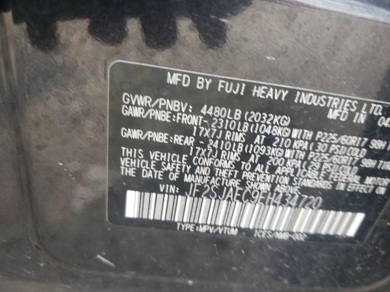 JF2SJAEC9EH434720 2014 Subaru Forester 2.5I Premium