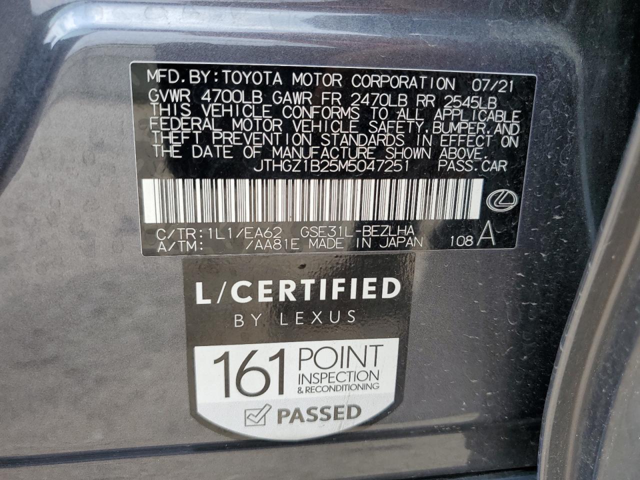 JTHGZ1B25M5047251 2021 Lexus Is 350 F-Sport