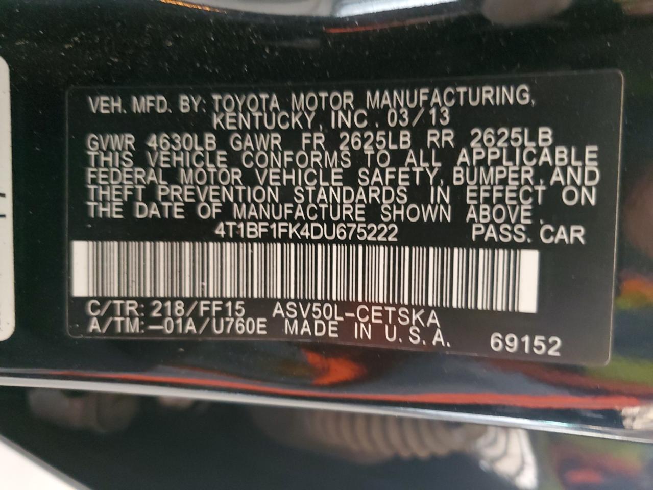 4T1BF1FK4DU675222 2013 Toyota Camry L