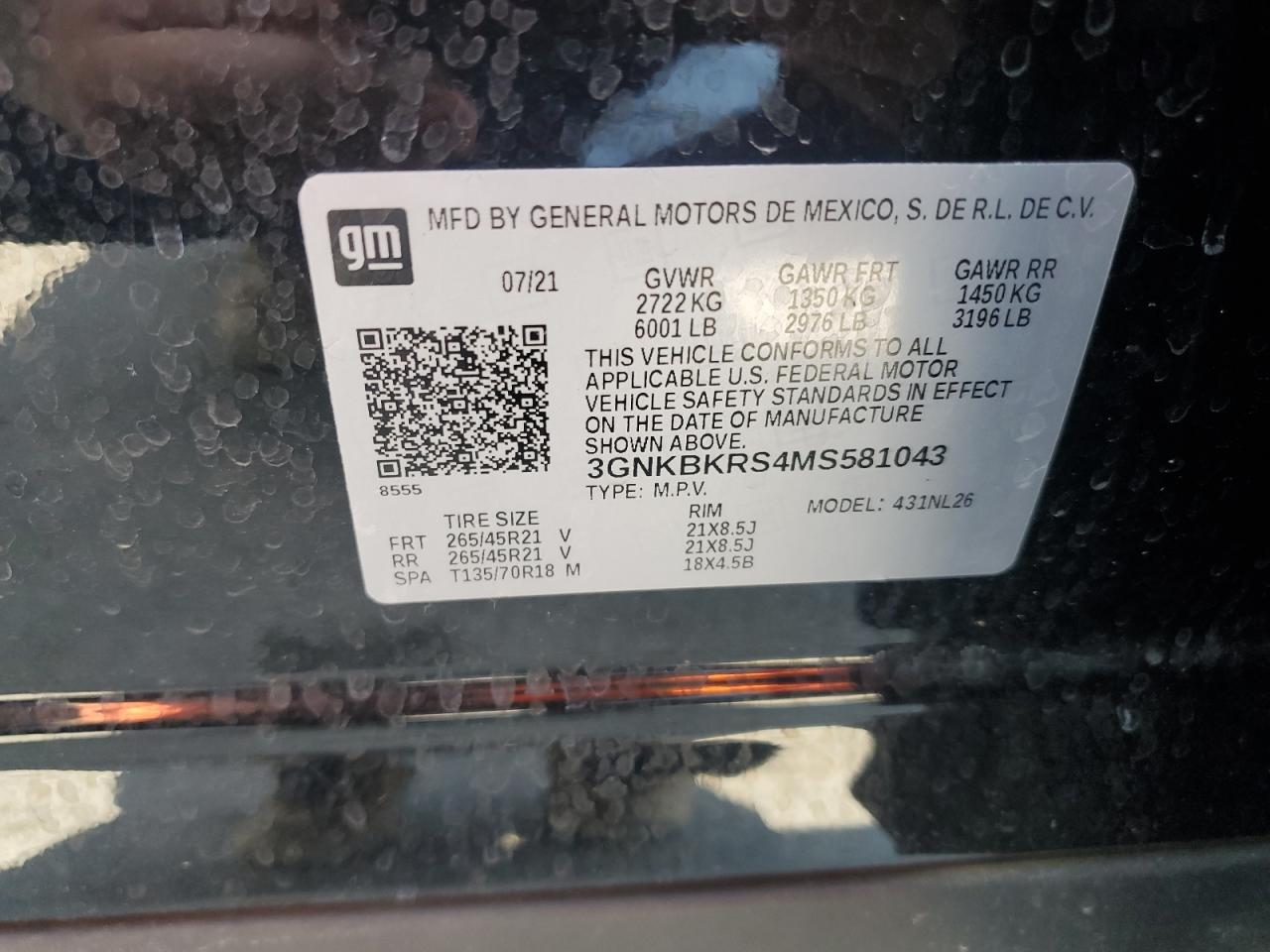 3GNKBKRS4MS581043 2021 Chevrolet Blazer Rs