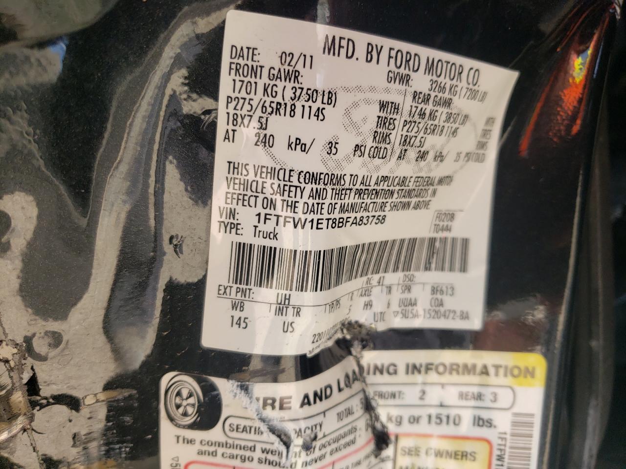 1FTFW1ET8BFA83758 2011 Ford F150 Supercrew