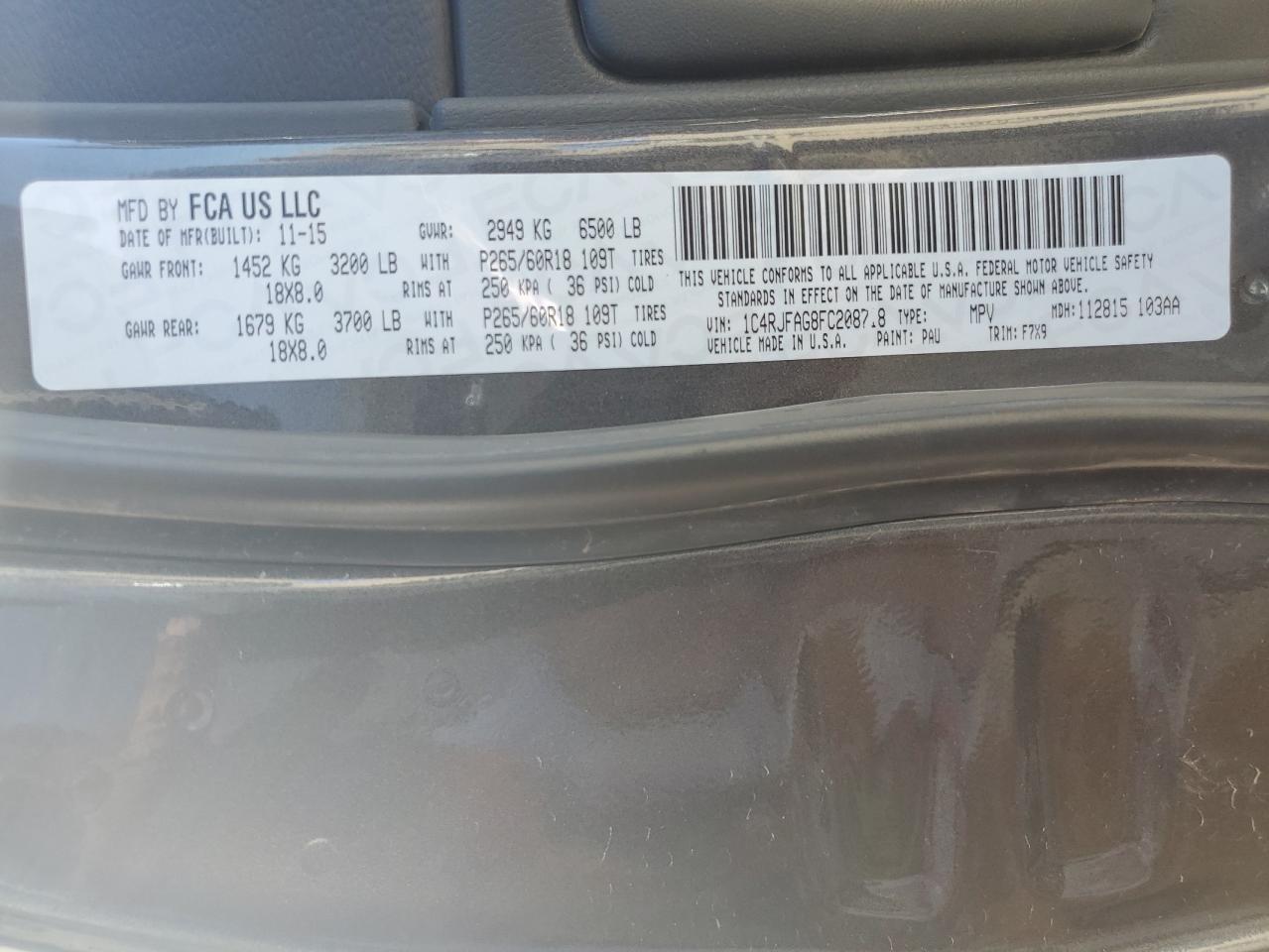 1C4RJFAG8FC208718 2015 Jeep Grand Cherokee Laredo