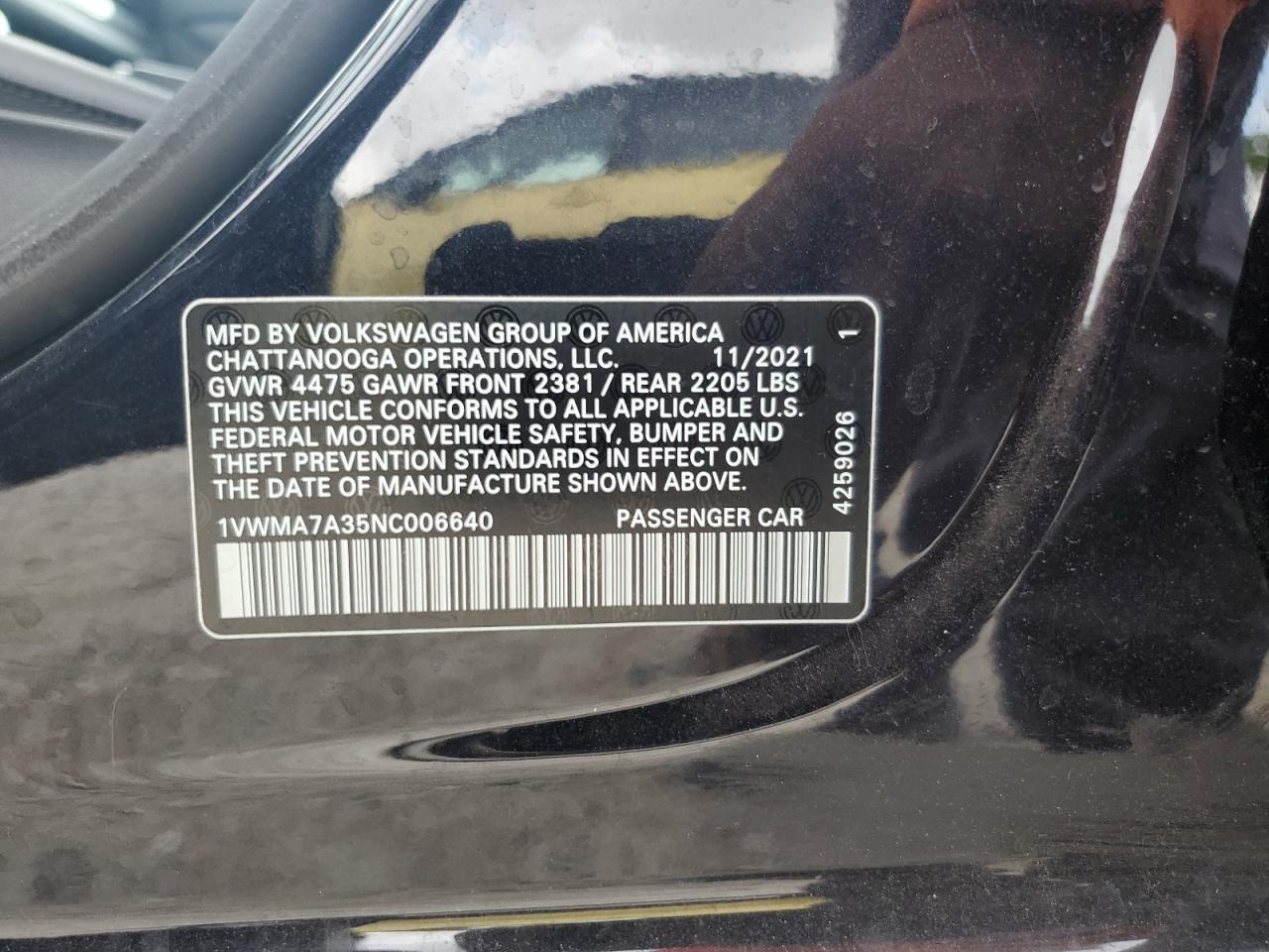1VWMA7A35NC006640 2022 Volkswagen Passat R-Line