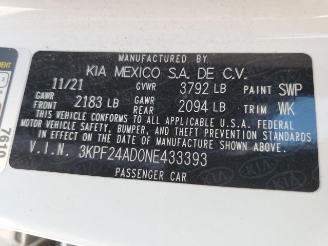 2022 Kia Forte Fe VIN: 3KPF24AD0NE433393 Lot: 58175404