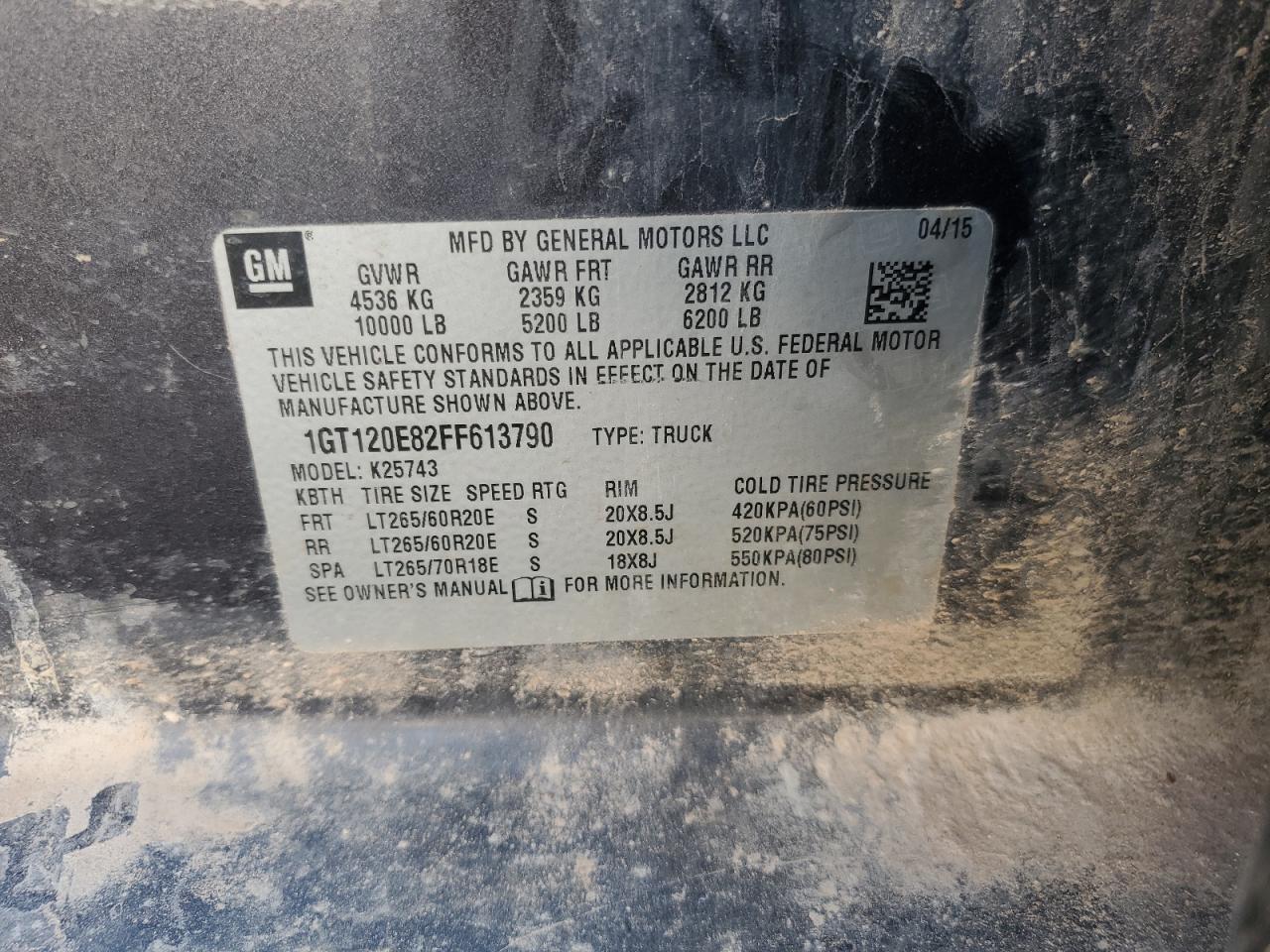 1GT120E82FF613790 2015 GMC Sierra K2500 Denali