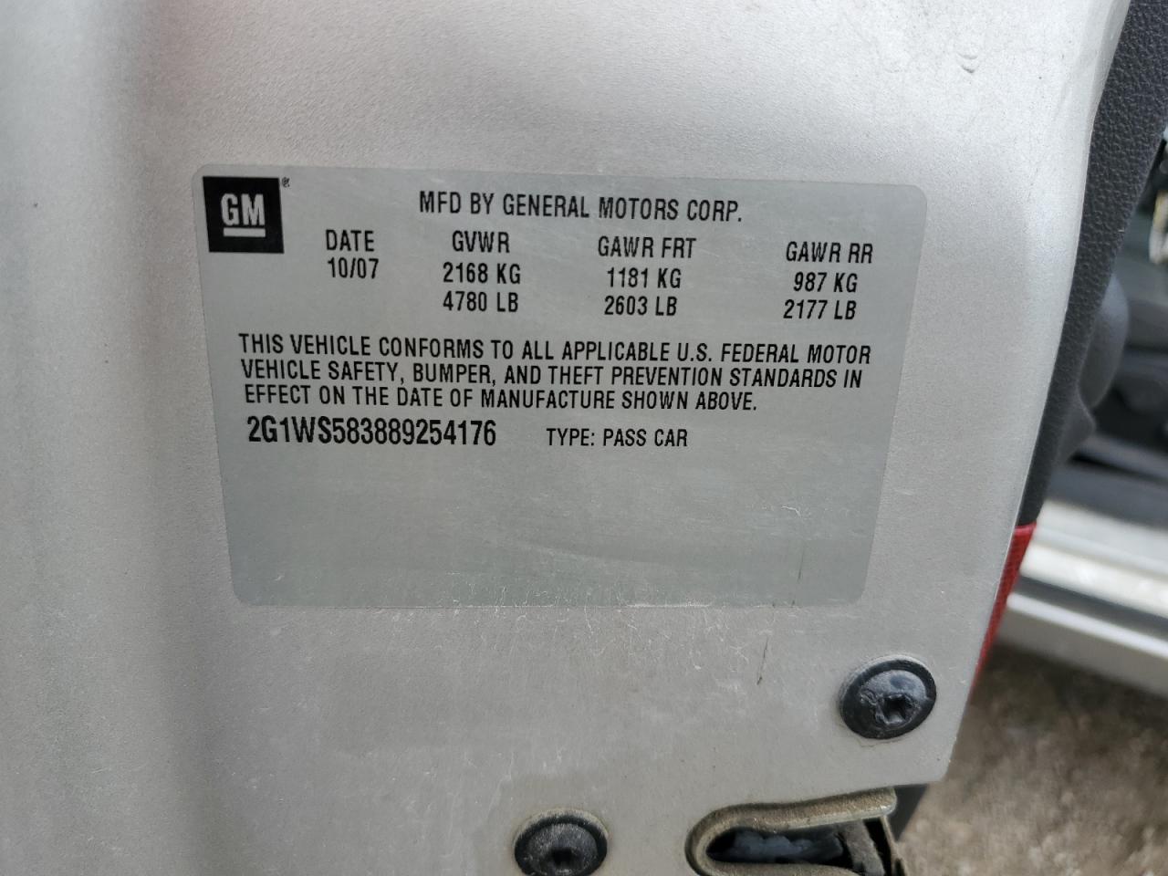 2G1WS583889254176 2008 Chevrolet Impala Police