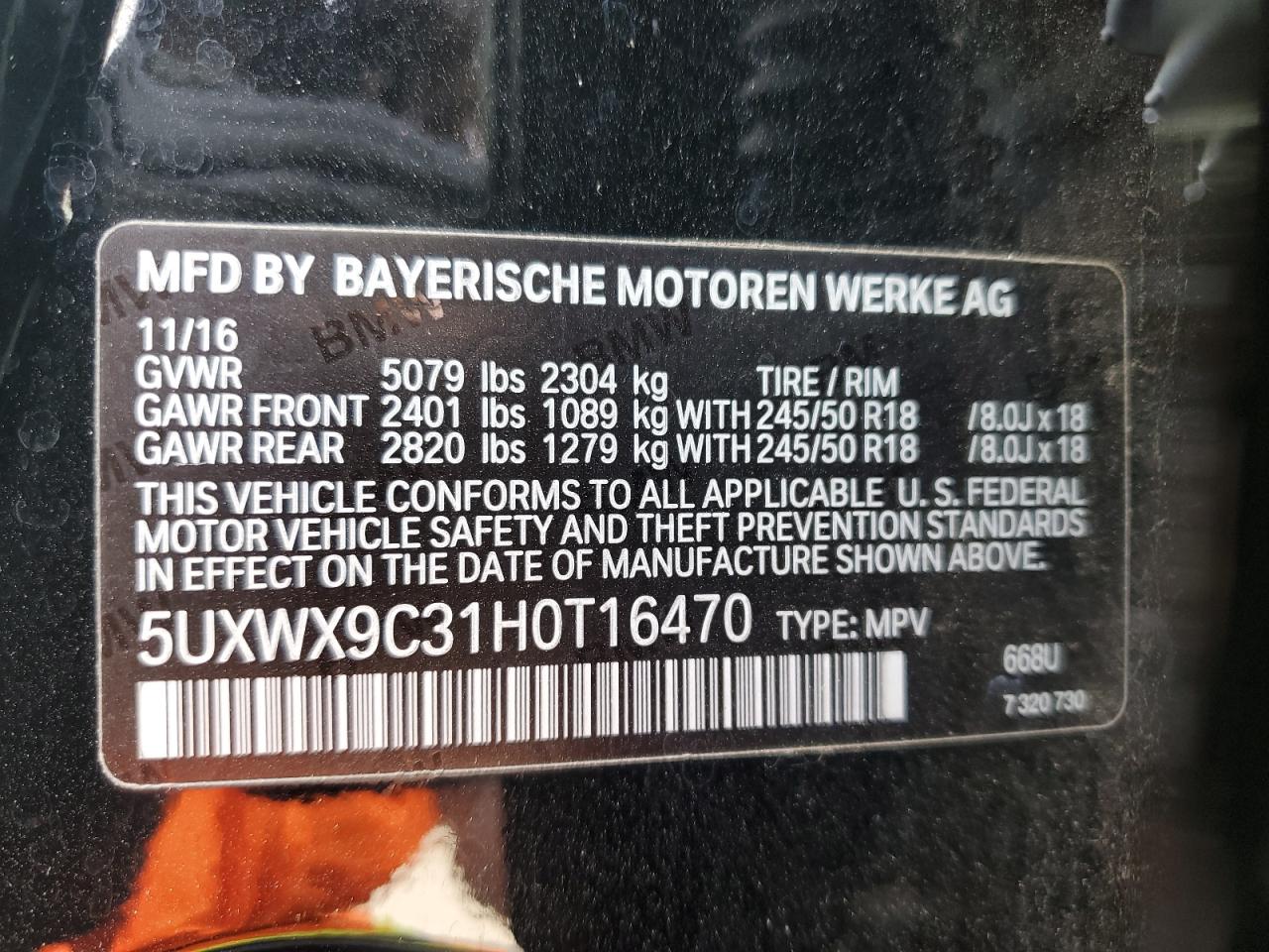 5UXWX9C31H0T16470 2017 BMW X3 xDrive28I