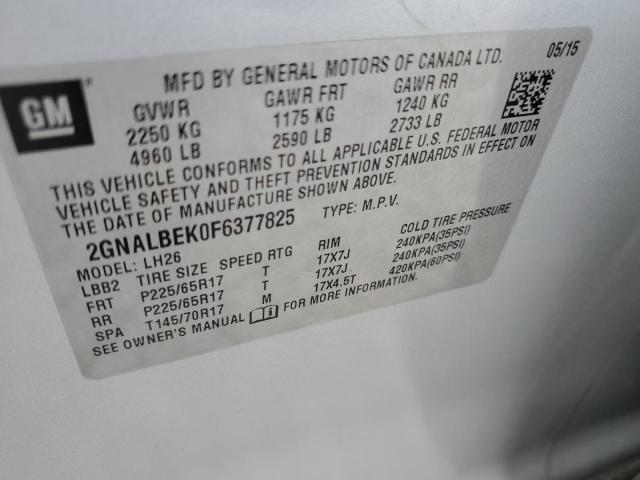 2015 Chevrolet Equinox Lt VIN: 2GNALBEK0F6377825 Lot: 59161604