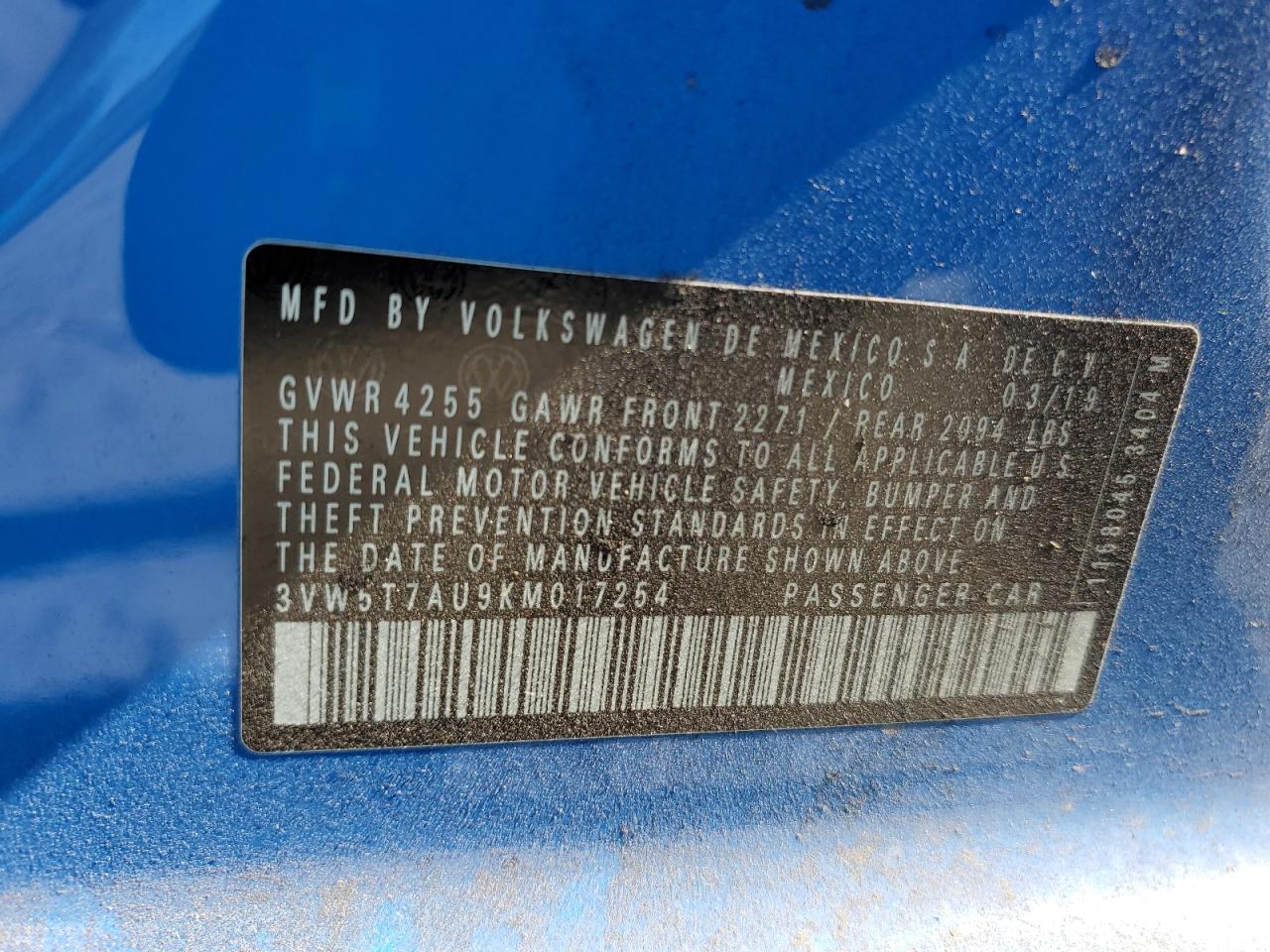 3VW5T7AU9KM017254 2019 Volkswagen Gti S