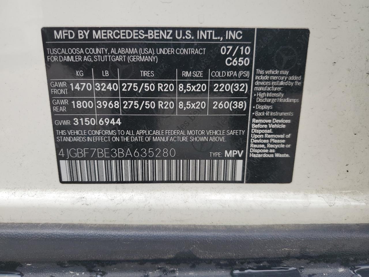 4JGBF7BE3BA635280 2011 Mercedes-Benz Gl 450 4Matic