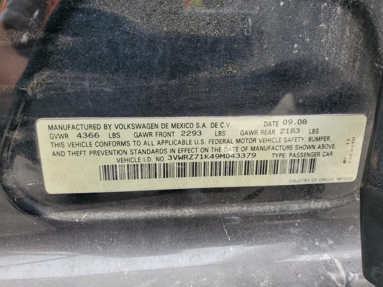 3VWRZ71K49M043379 2009 Volkswagen Jetta Se