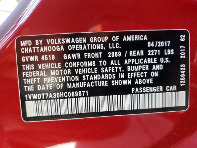 2017 Volkswagen Passat R-Line VIN: 1VWDT7A30HC069871 Lot: 58425444