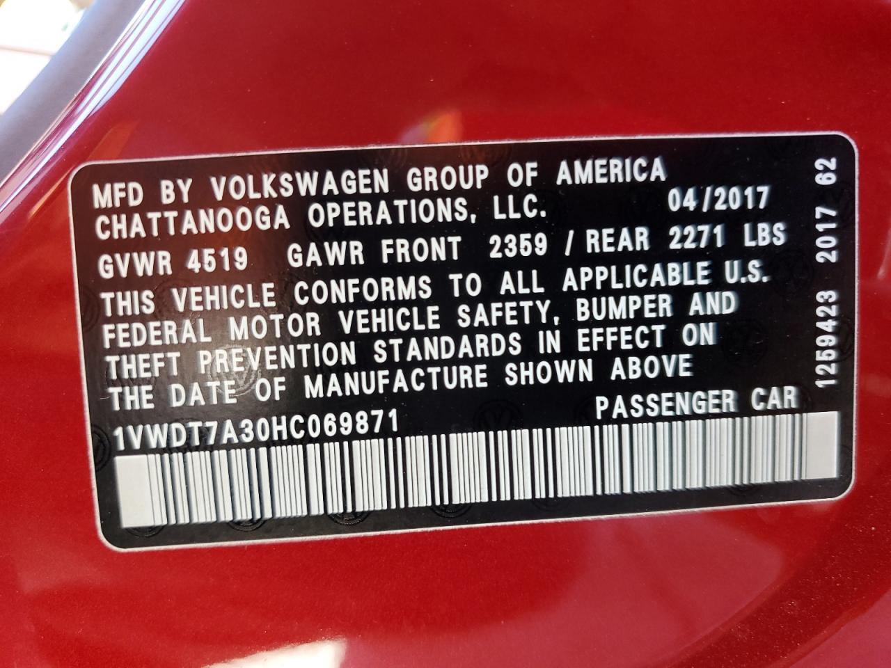 1VWDT7A30HC069871 2017 Volkswagen Passat R-Line