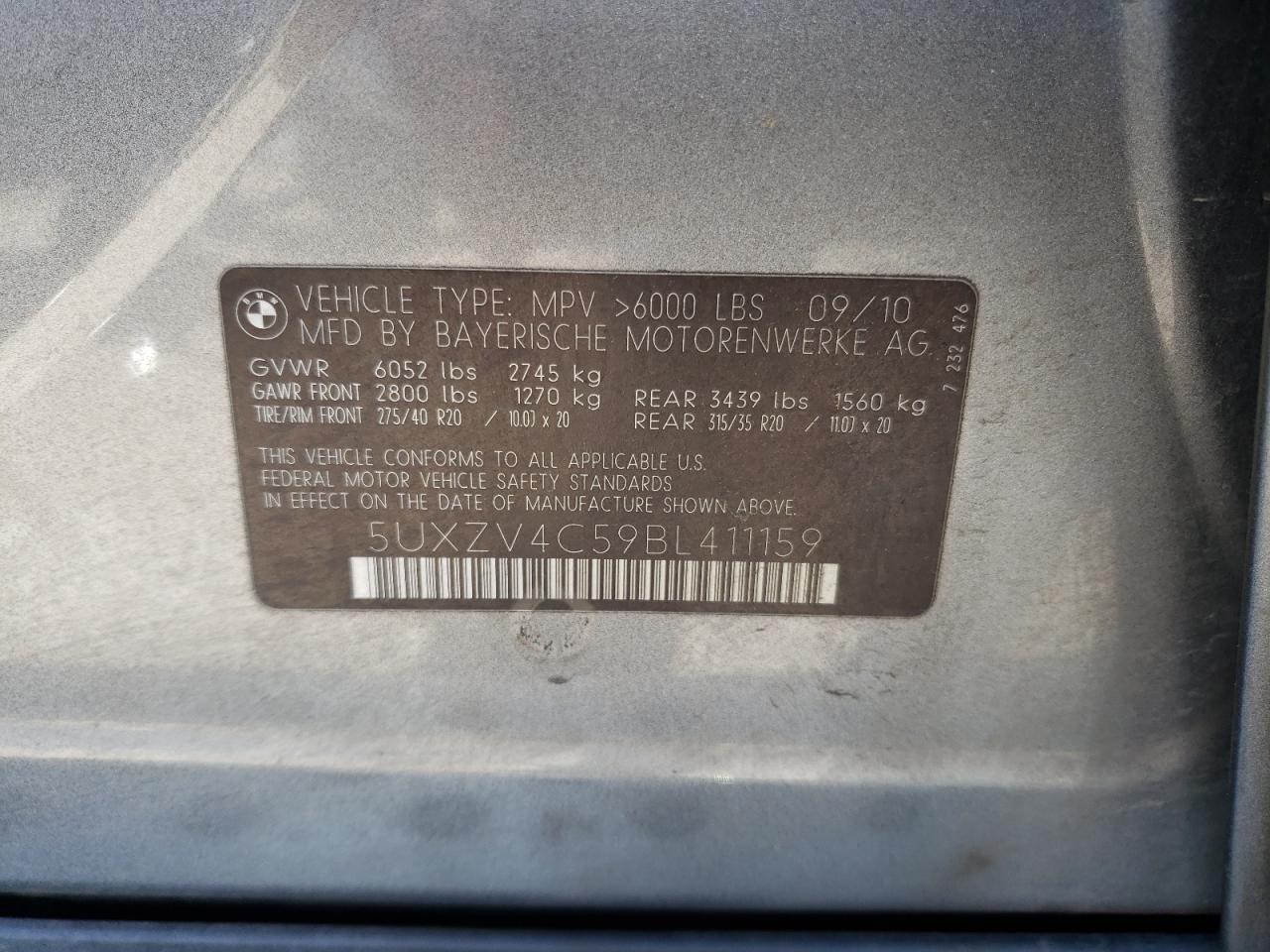 5UXZV4C59BL411159 2011 BMW X5 xDrive35I