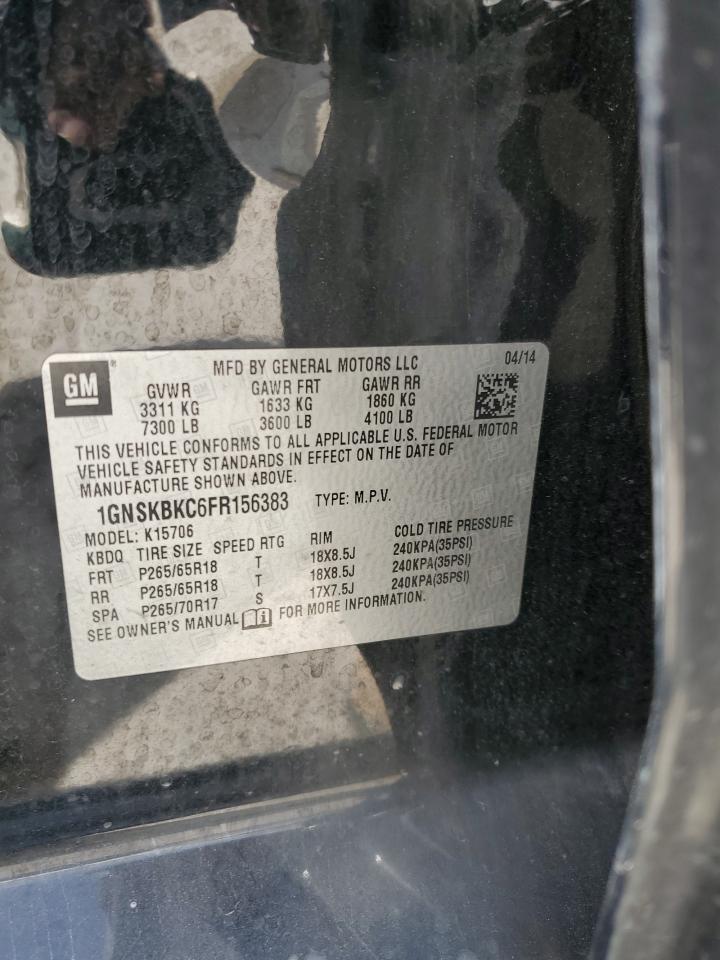 1GNSKBKC6FR156383 2015 Chevrolet Tahoe K1500 Lt