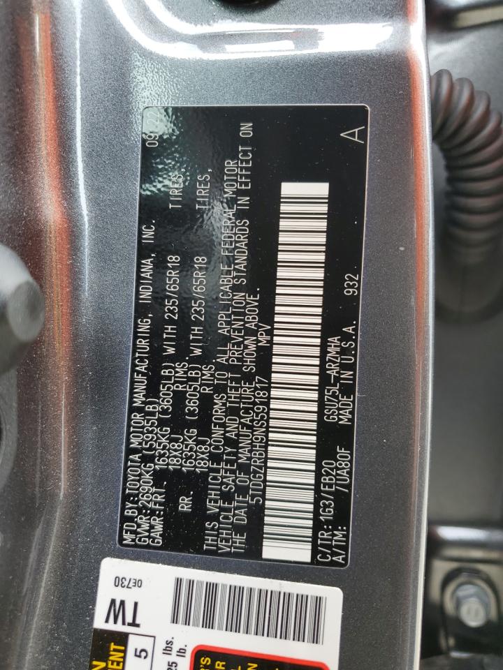 5TDGZRBH9NS591817 2022 Toyota Highlander Xle