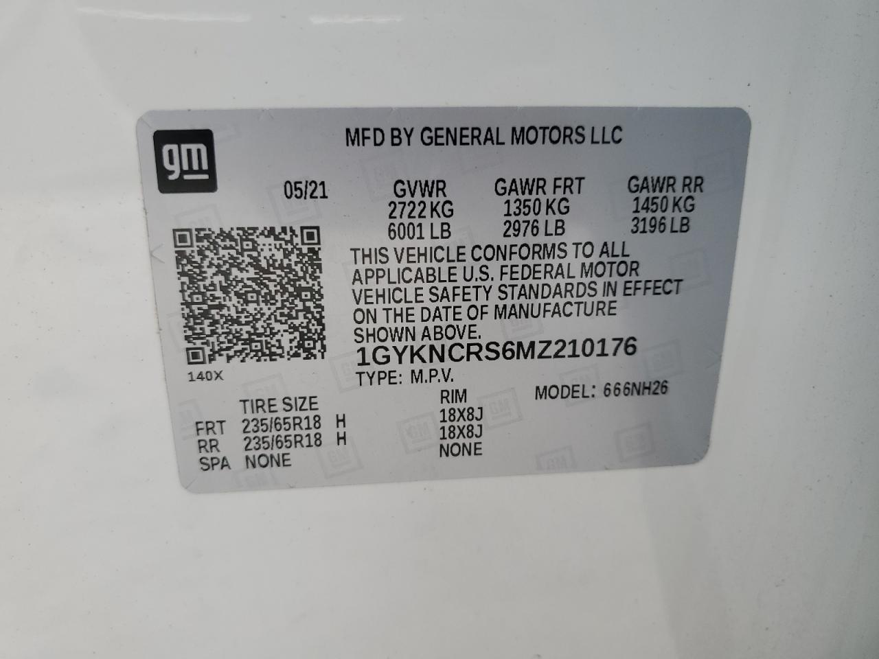 1GYKNCRS6MZ210176 2021 Cadillac Xt5 Premium Luxury