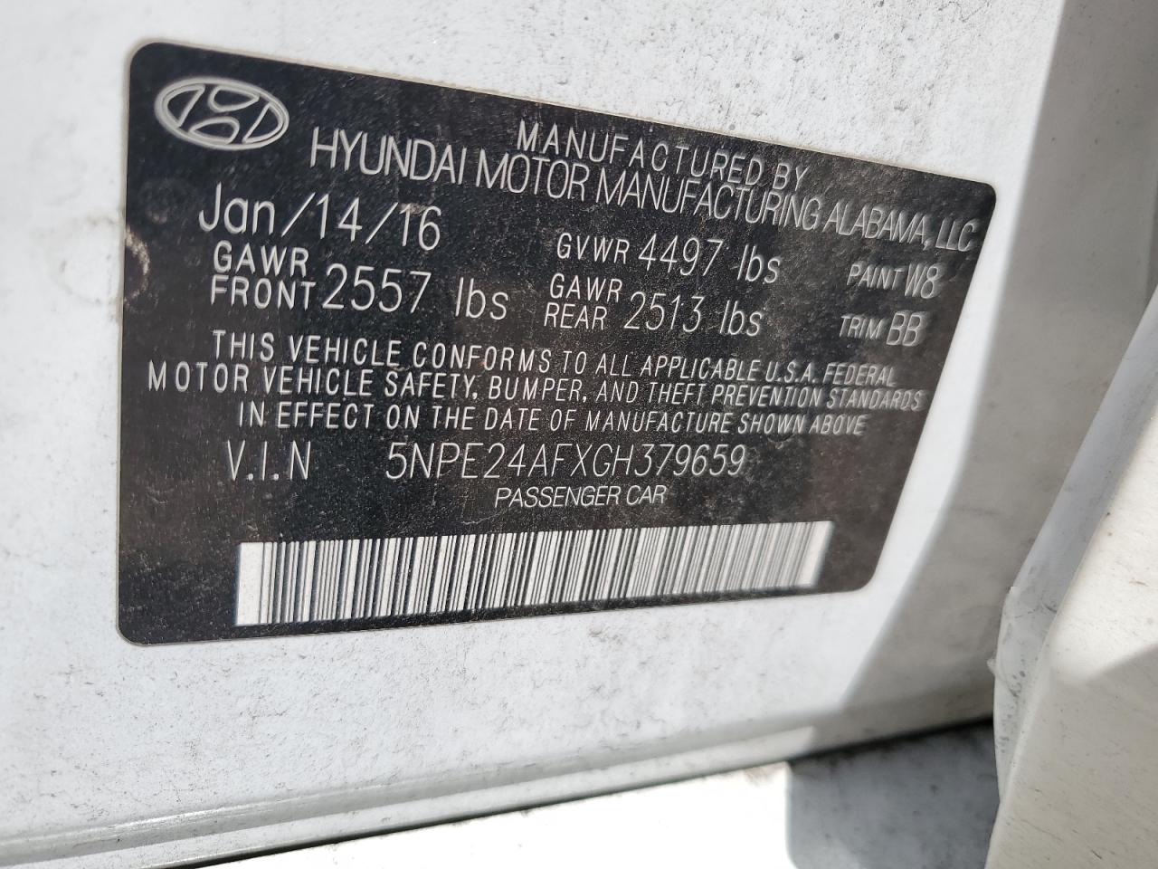 5NPE24AFXGH379659 2016 Hyundai Sonata Se