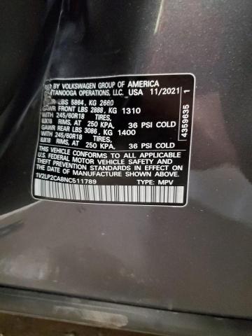 2022 Volkswagen Atlas Se VIN: 1V2LP2CA8NC511789 Lot: 58615364