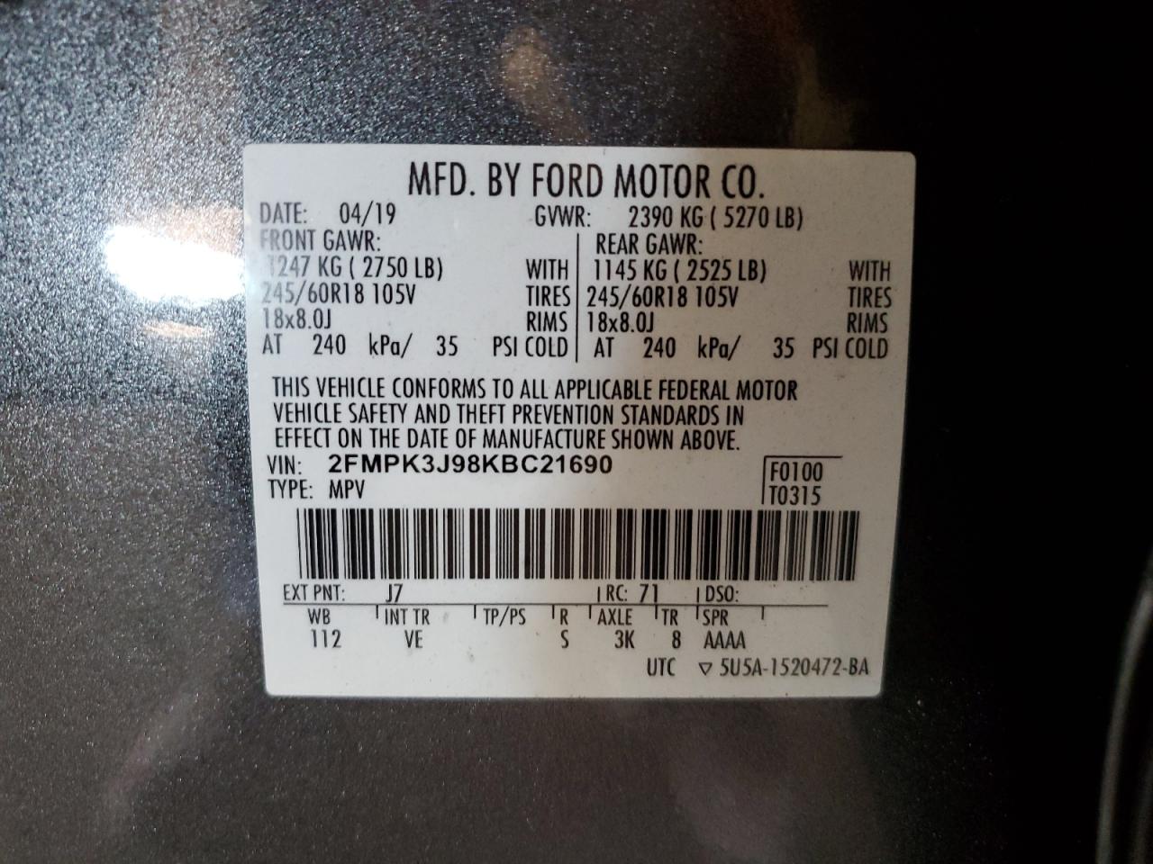 2FMPK3J98KBC21690 2019 Ford Edge Sel