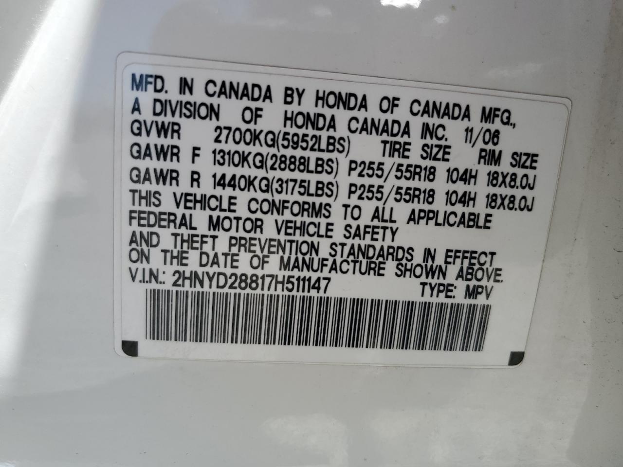 2HNYD28817H511147 2007 Acura Mdx Sport