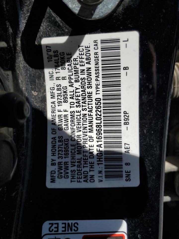 1HGFA16968L022650 2008 Honda Civic Exl