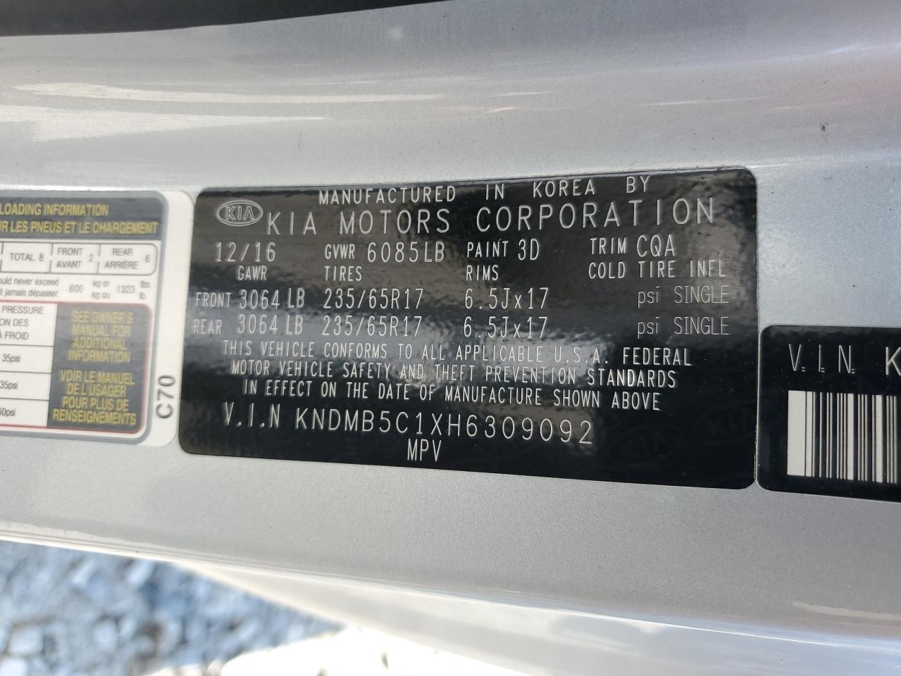 KNDMB5C1XH6309092 2017 Kia Sedona Lx