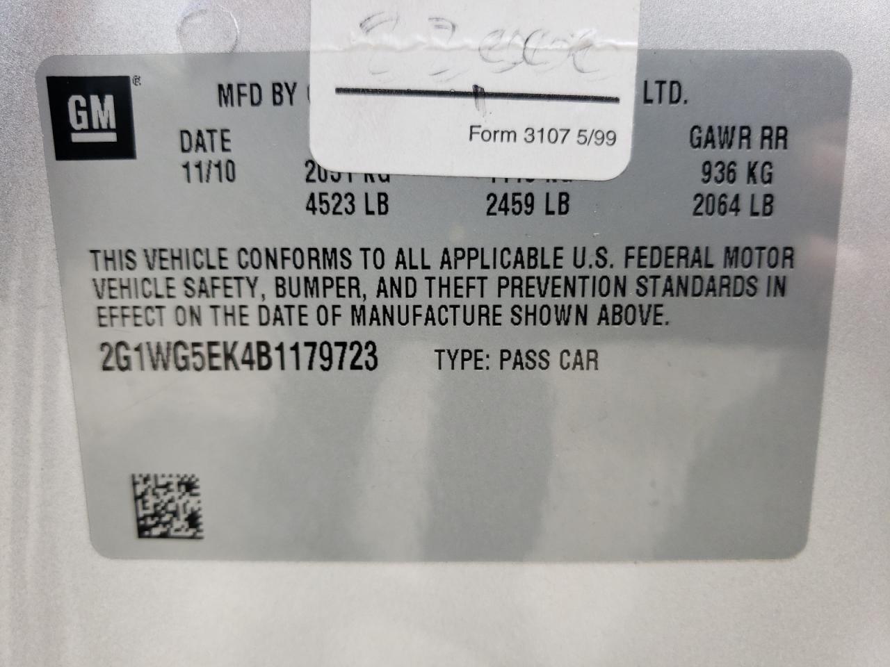 2G1WG5EK4B1179723 2011 Chevrolet Impala Lt