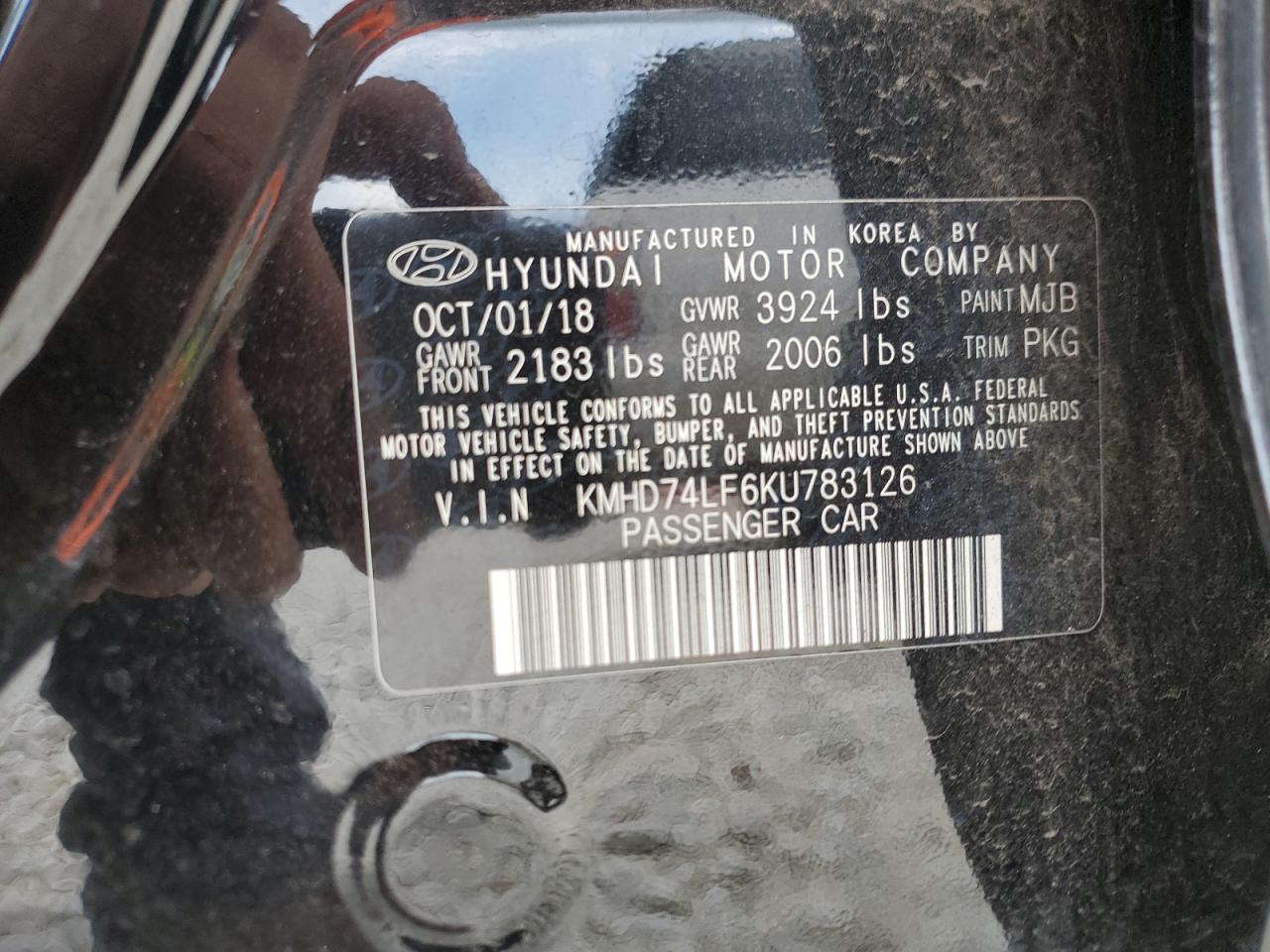 KMHD74LF6KU783126 2019 Hyundai Elantra Se