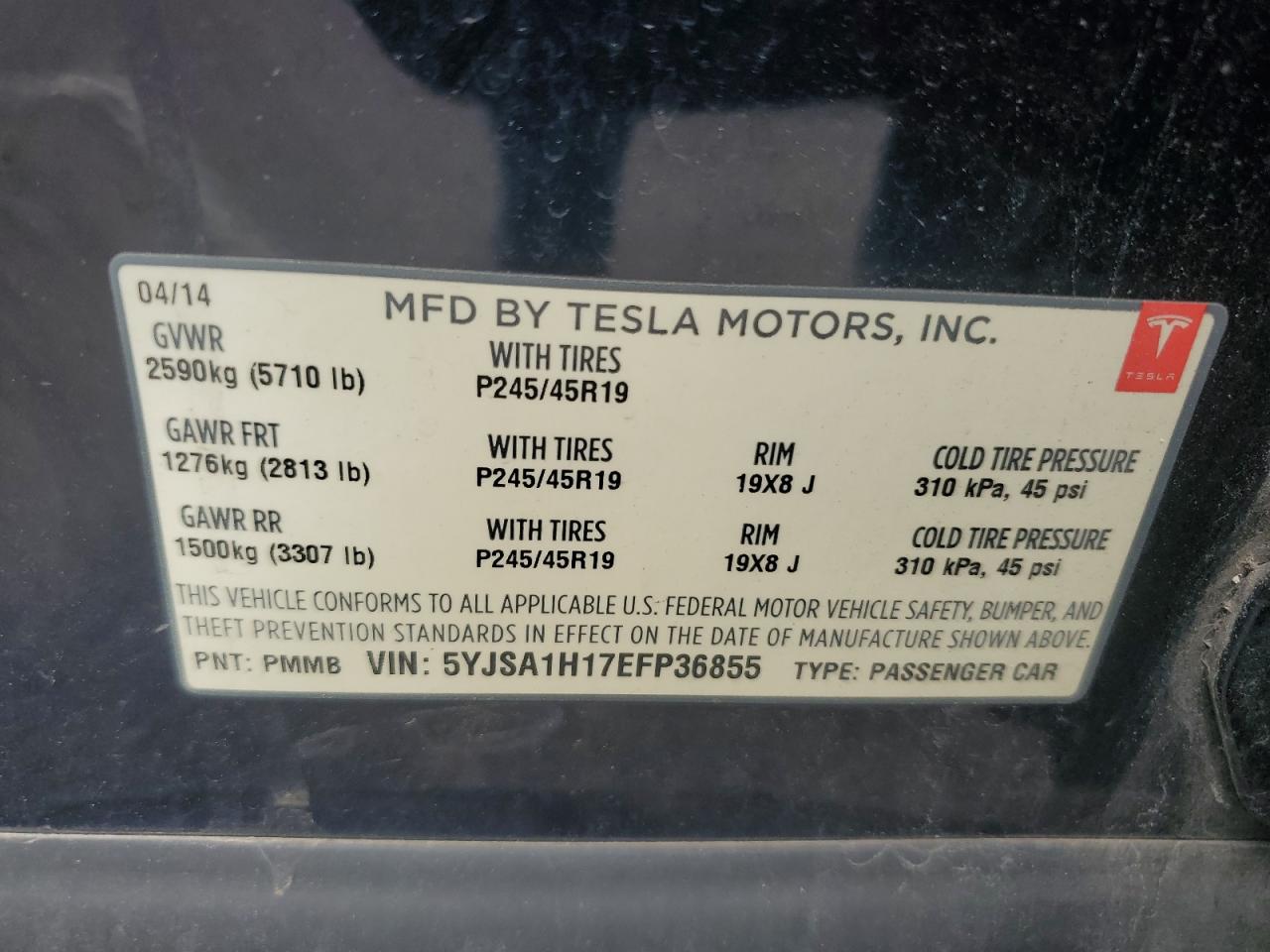 5YJSA1H17EFP36855 2014 Tesla Model S