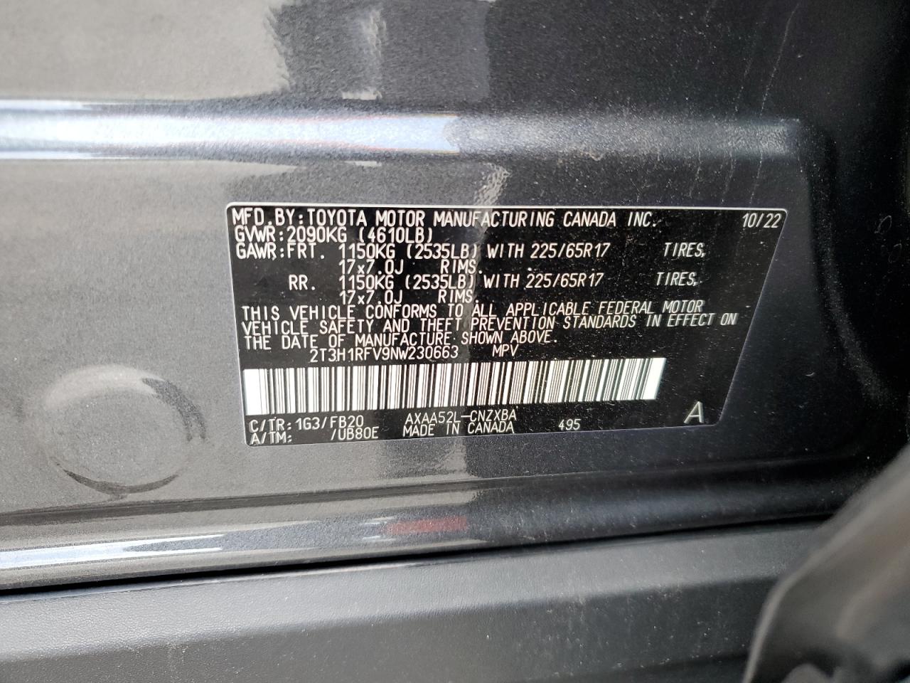 2T3H1RFV9NW230663 2022 Toyota Rav4 Le