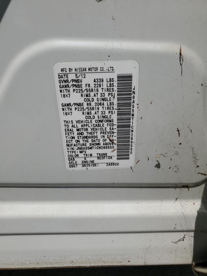 JN8AS5MT1CW298550 2012 Nissan Rogue S