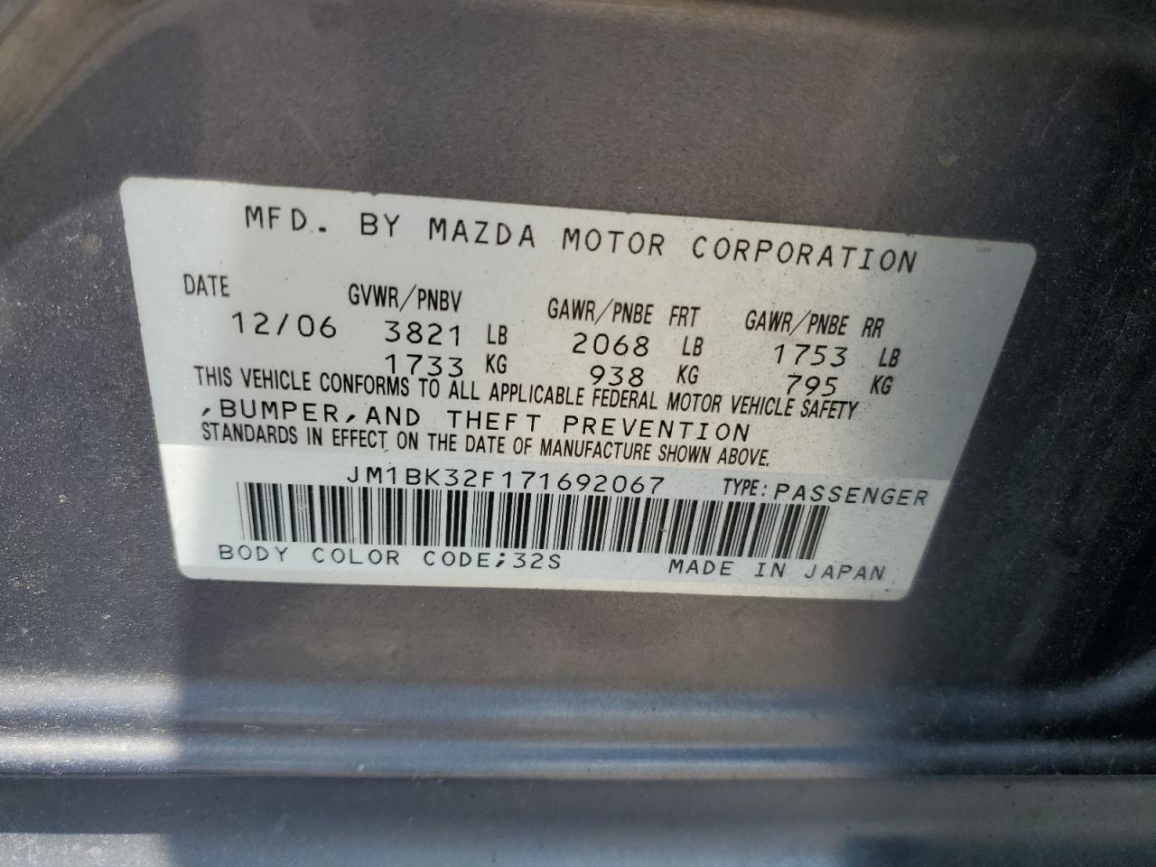 JM1BK32F171692067 2007 Mazda 3 I