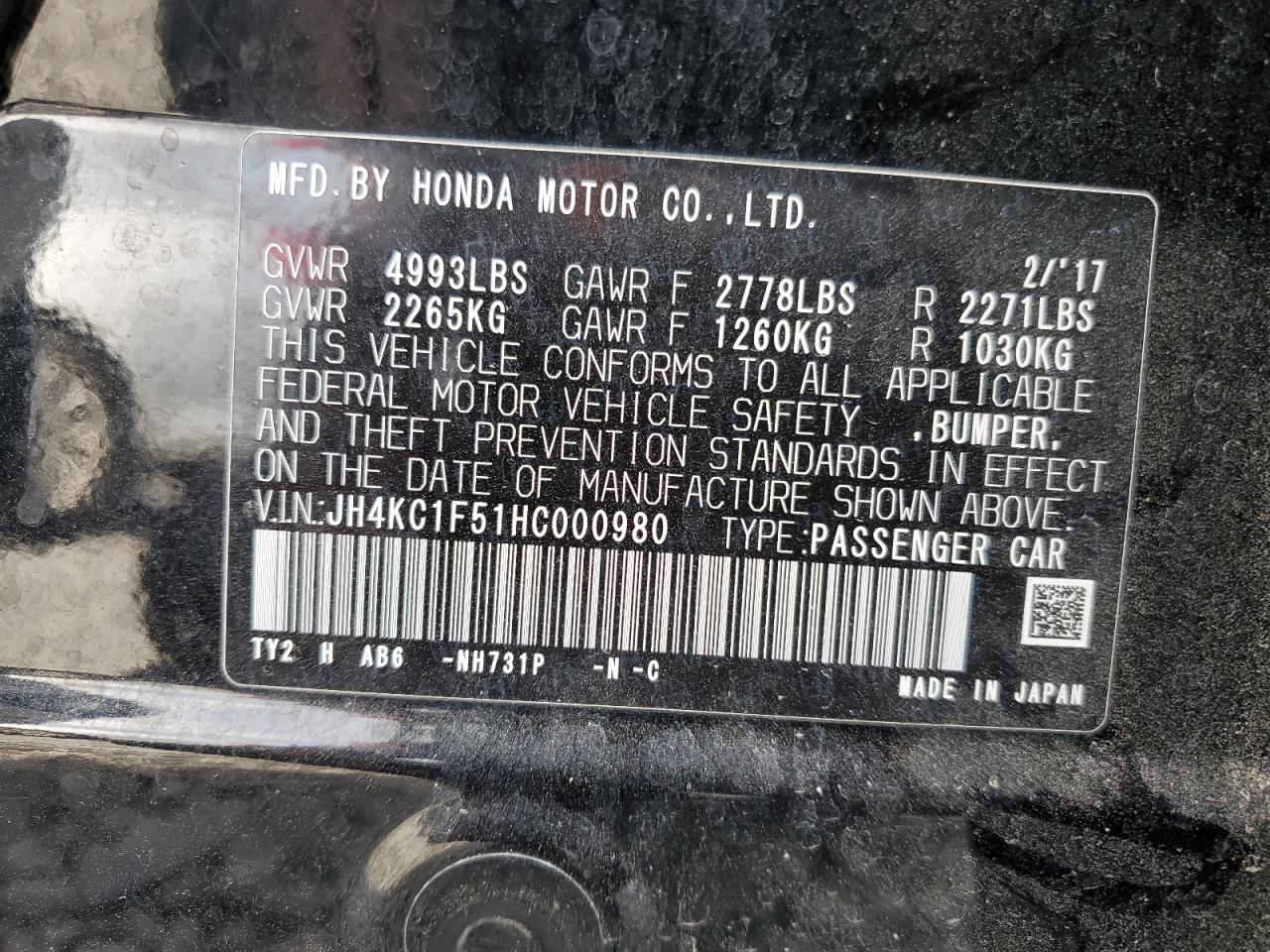 JH4KC1F51HC000980 2017 Acura Rlx Tech