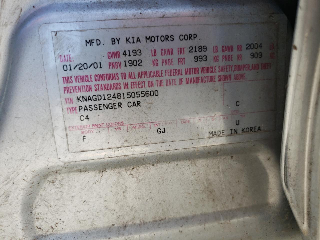 KNAGD124815055600 2001 Kia Optima Magentis